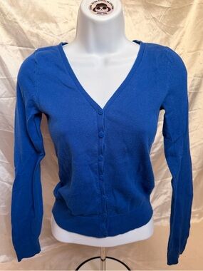 Blue V-Neck Button Front Sweater
